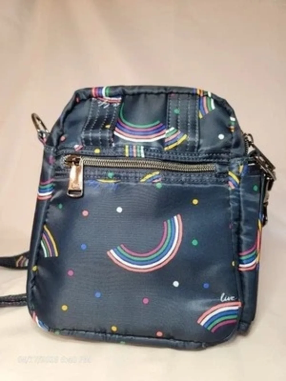 Lug Can Can Crossbody Bag Rainbow Arc Navy Quilted Multi‑Pocket Travel Purse